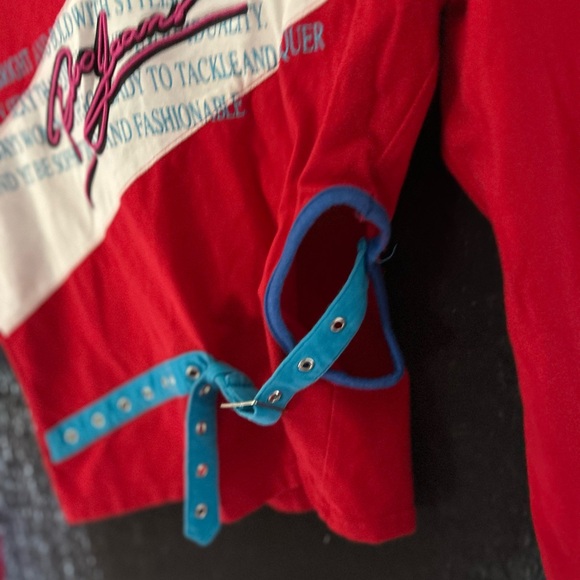 Vintage paco jeans Red and Blue Long Sleeve Top with belt and cutout detail - Picture 2 of 6